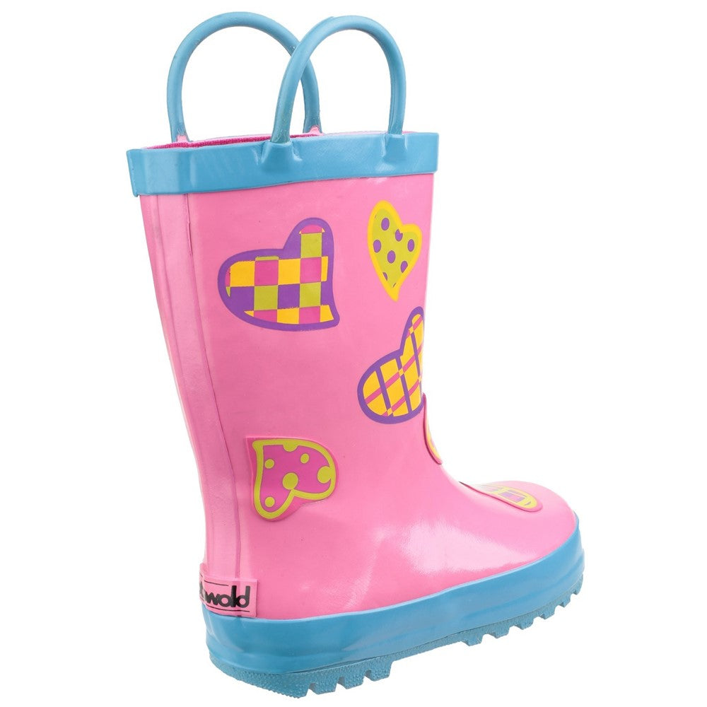 Kids Puddle Waterproof Pull On Boots Hearts