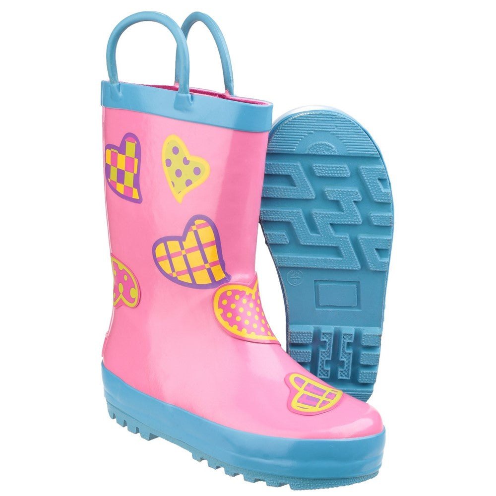 Kids Puddle Waterproof Pull On Boots Hearts