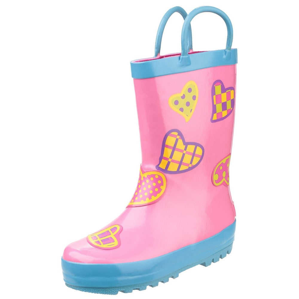 Kids Puddle Waterproof Pull On Boots Hearts