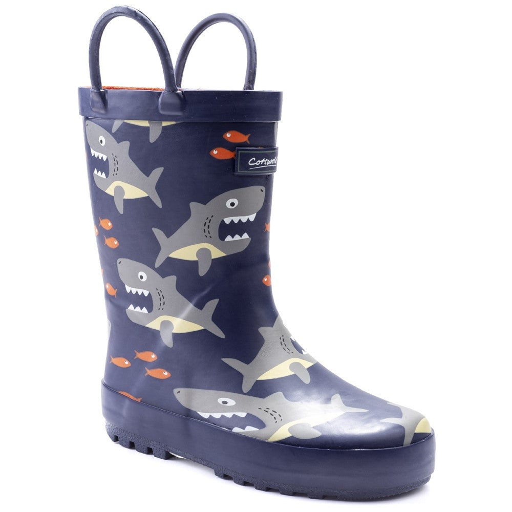 Kids Puddle Waterproof Pull On Boots Shark