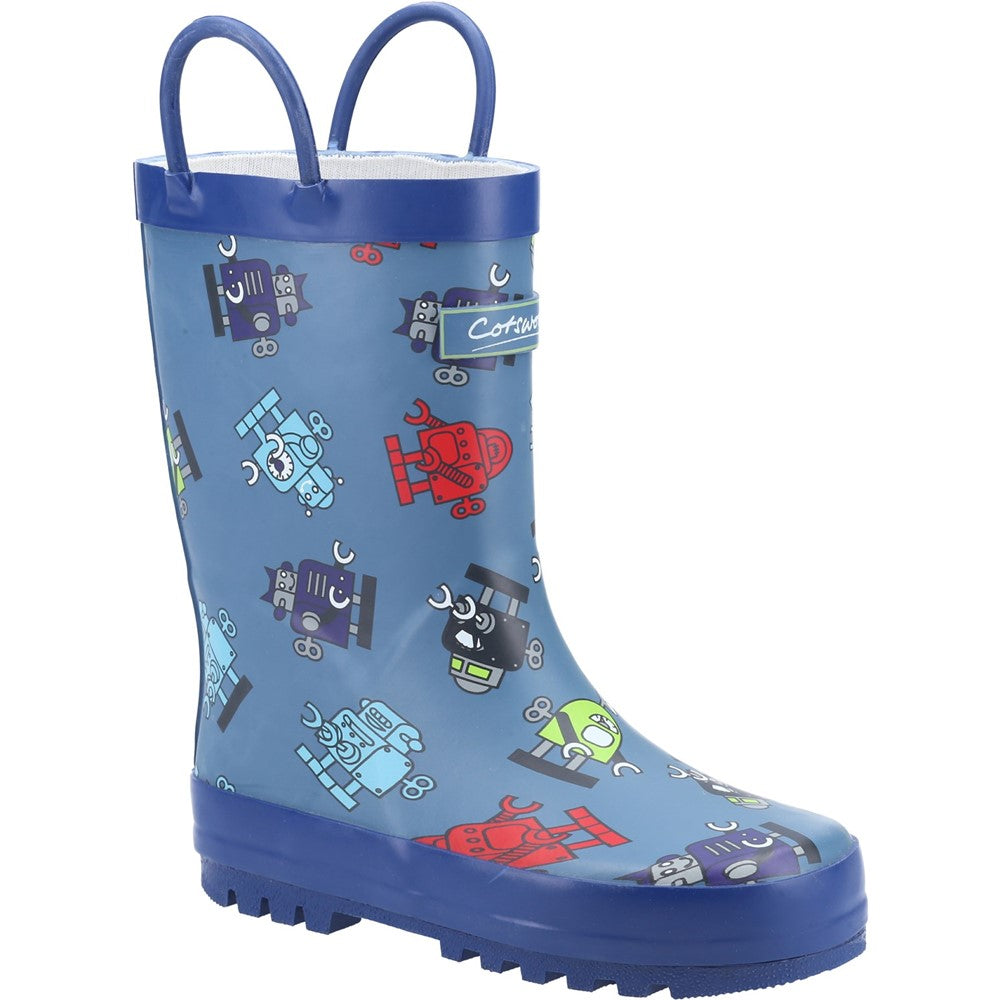 Kids Puddle Waterproof Pull On Boots Robot Cotswold Shoes