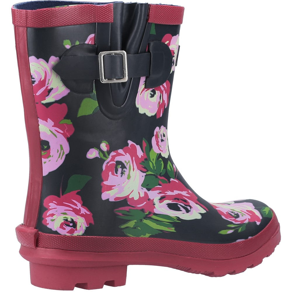 Paxford Elasticated Mid Calf Wellingtons Black/Flower