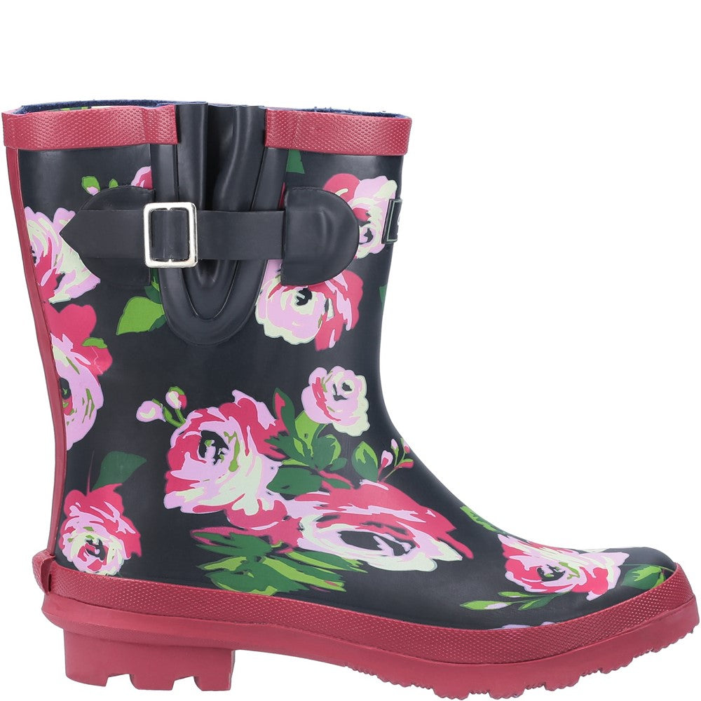 Paxford Elasticated Mid Calf Wellingtons Black/Flower