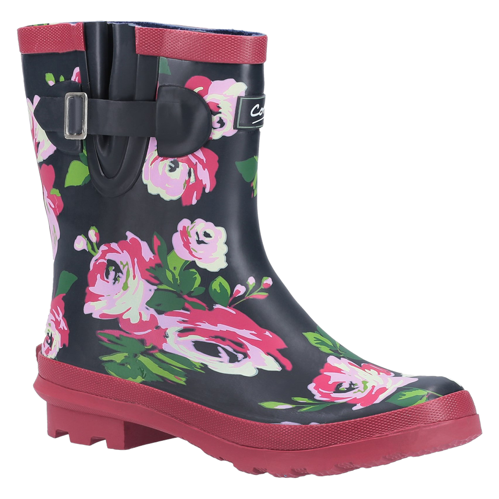 Paxford Elasticated Mid Calf Wellingtons Black/Flower