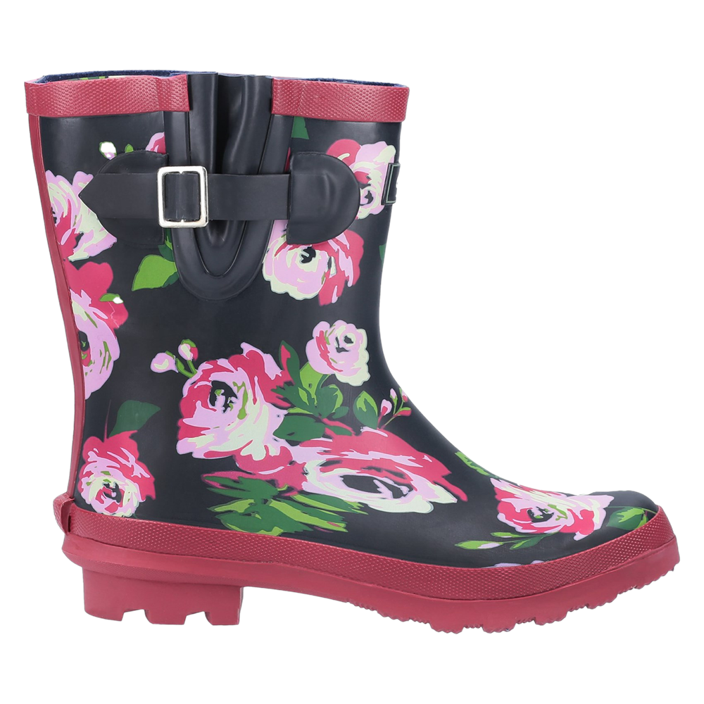 Paxford Elasticated Mid Calf Wellingtons Black/Flower